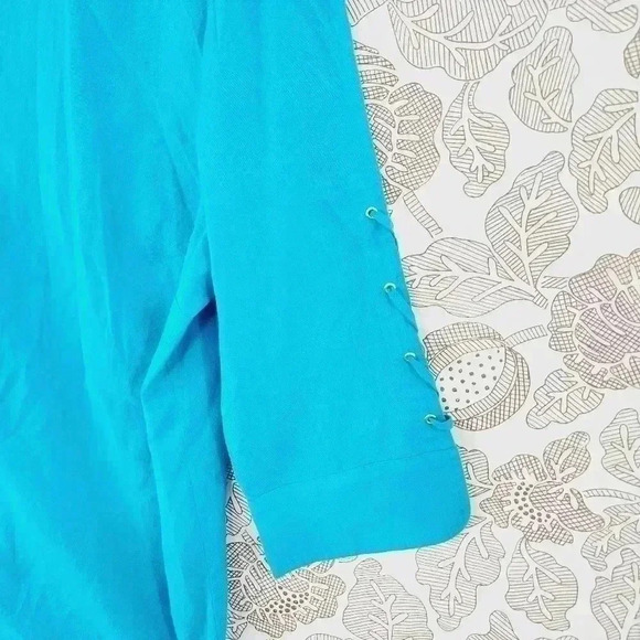 Chico's Cotton Button down Half sleeve  Braided Women's Shirt 2P/ LP blue - Picture 3 of 6